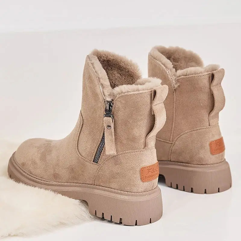 Bota Feminina Para Inverno Moderna de Couro e Lã Lara™ - Inverno 2025