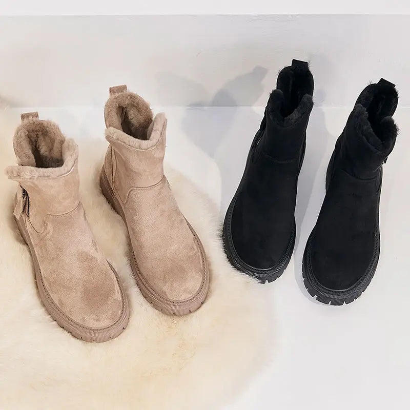 Bota Feminina Para Inverno Moderna de Couro e Lã Lara™ - Inverno 2025